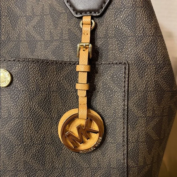NWT Michael Kors Brown Logo Greenwich Large Grab Bag Tote Satchel MK Signature - Picture 12 of 14